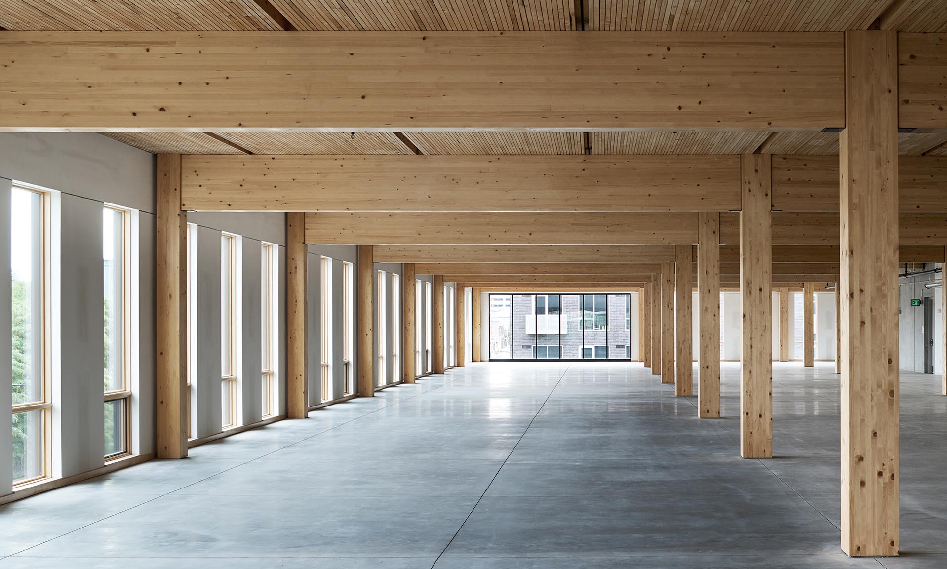 111 East Grand interior glulam post-and-beam