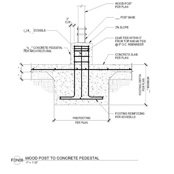 FDN06 - WOOD POST TO CONCRETE PEDESTAL