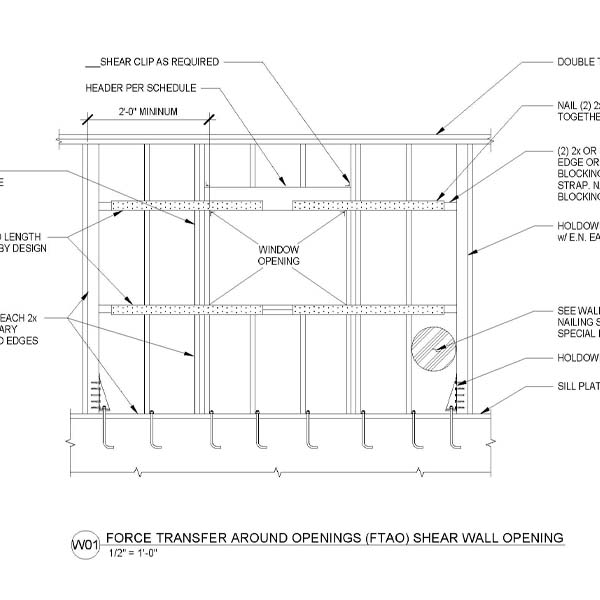 W01 - FORCE TRANSFER AROUND OPENINGS (FTAO) SHEAR WALL OPENING