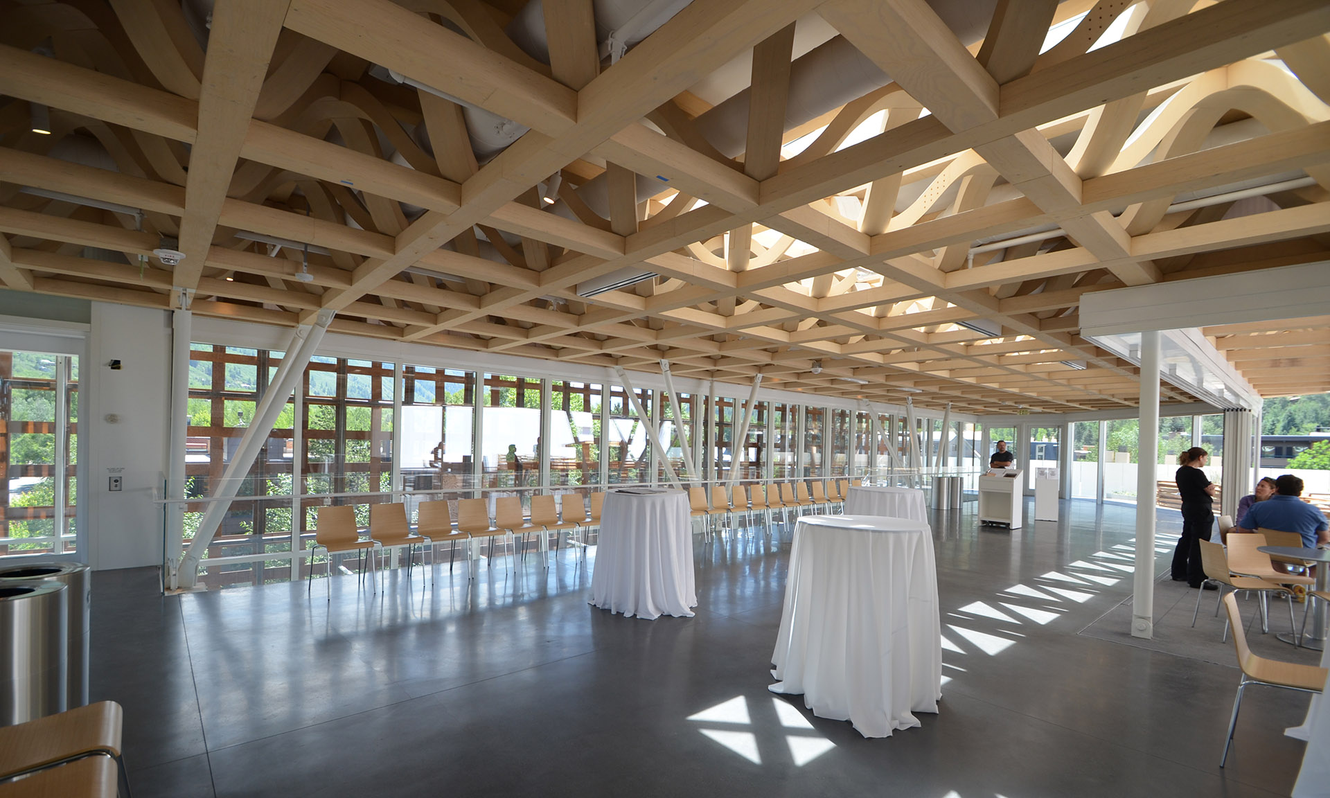 Aspen Art Museum interior under wood roof system