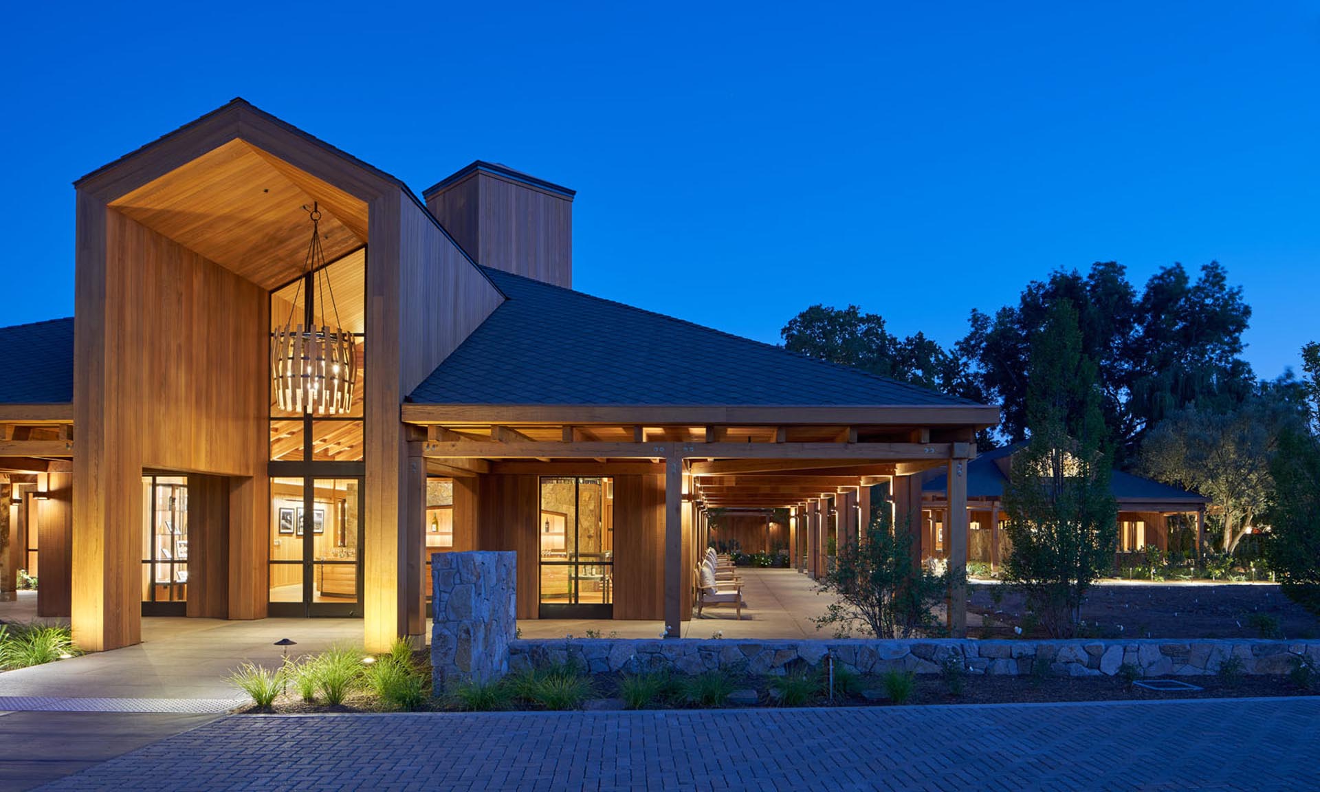 Cakebread Cellars exterior lit up