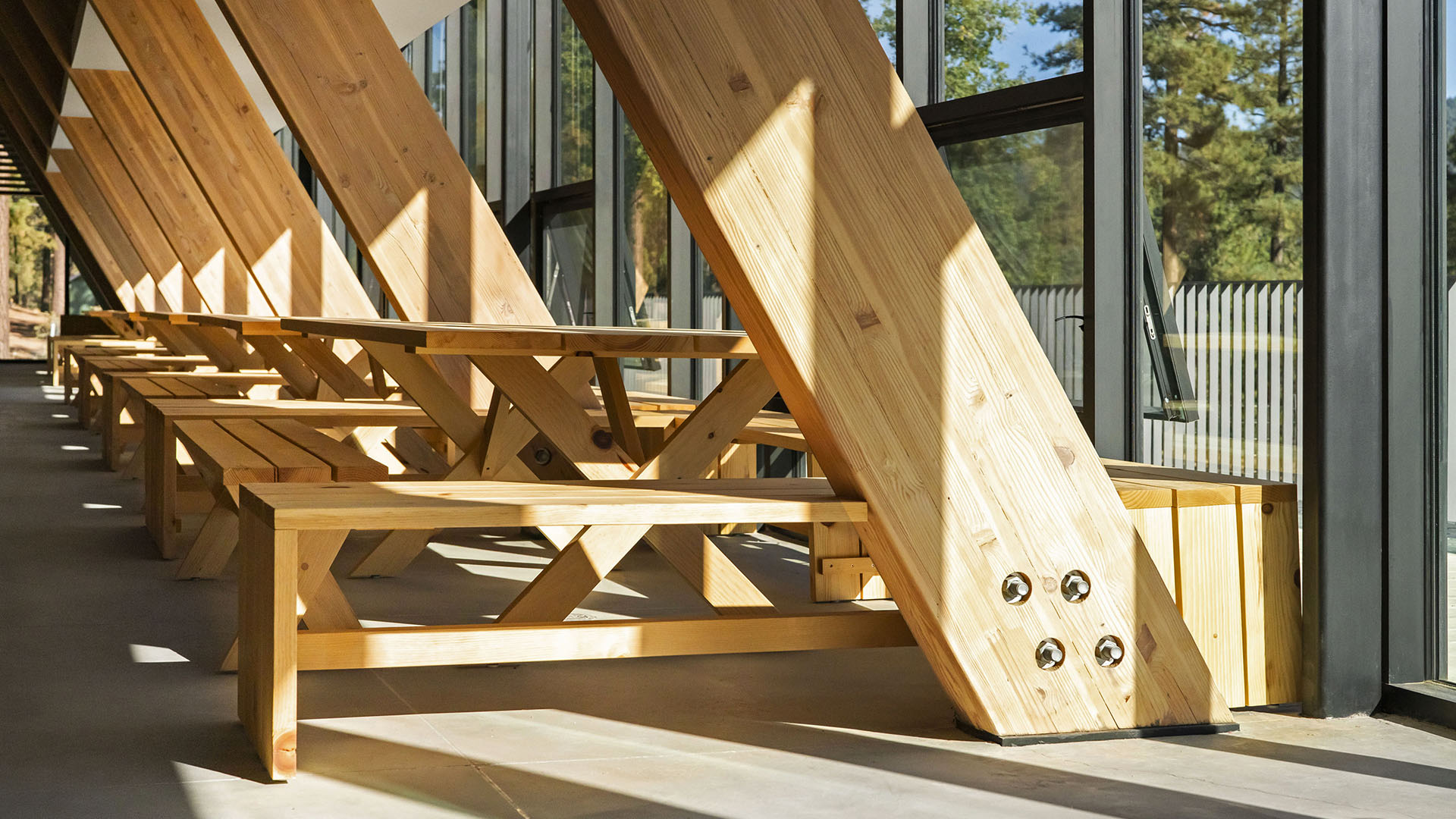 Camp Lakota interior beams and seating