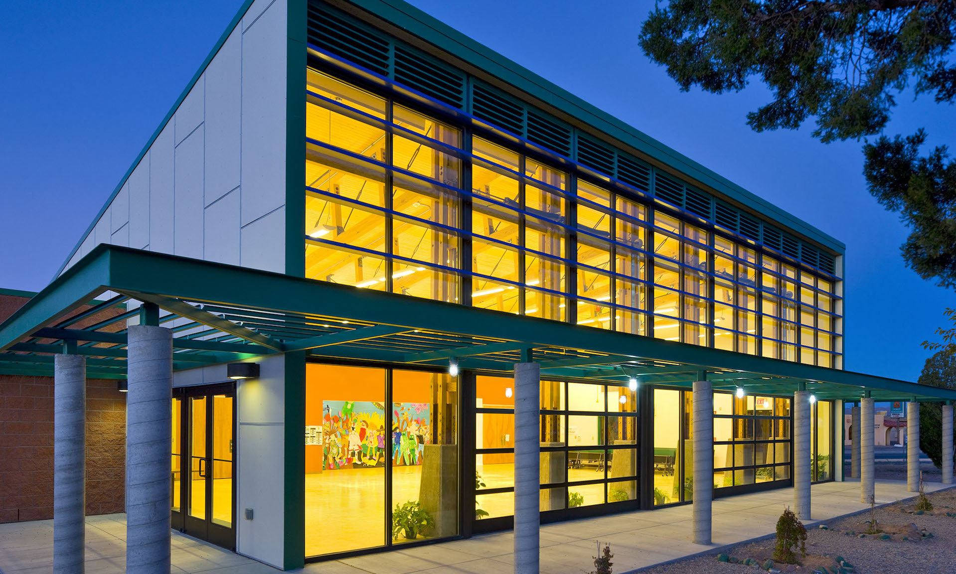 Cottonwood Valley Charter School with interior lit up