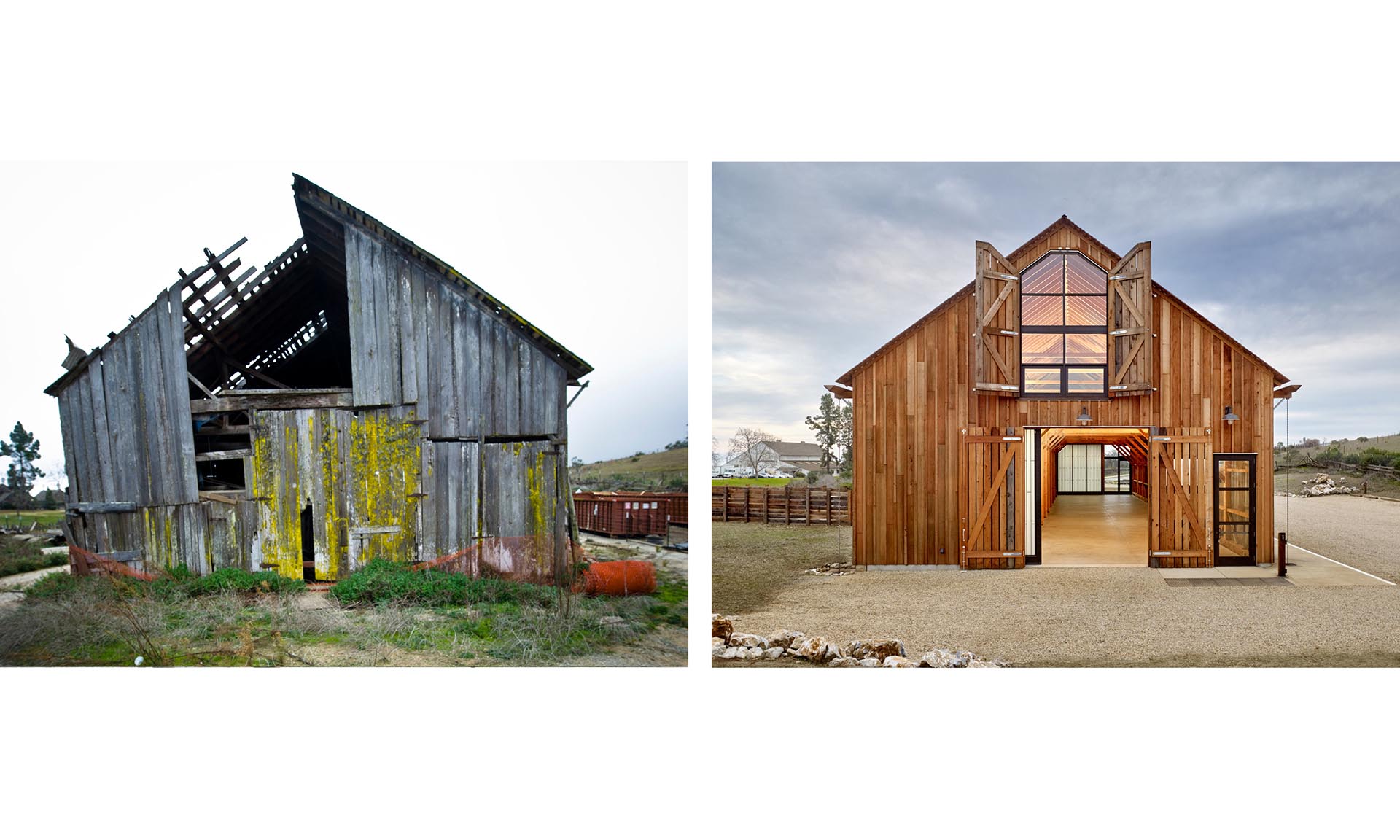 Cowell Ranch hay Barn exterior before and after