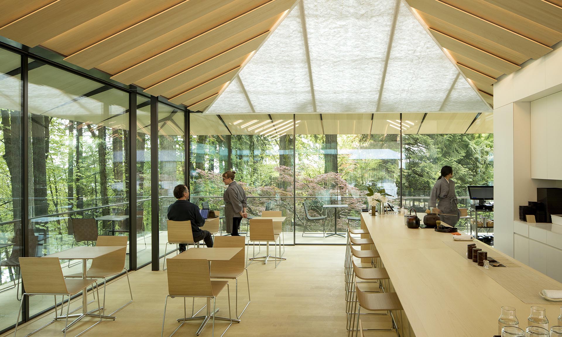 Cultural Crossing at Portland Japanese Garden interior with tables