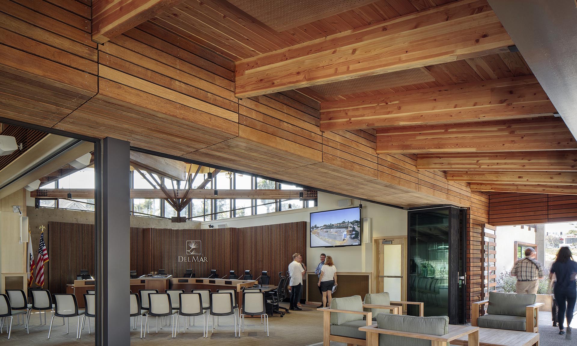 Del Mar Civic Center interior ceiling beams