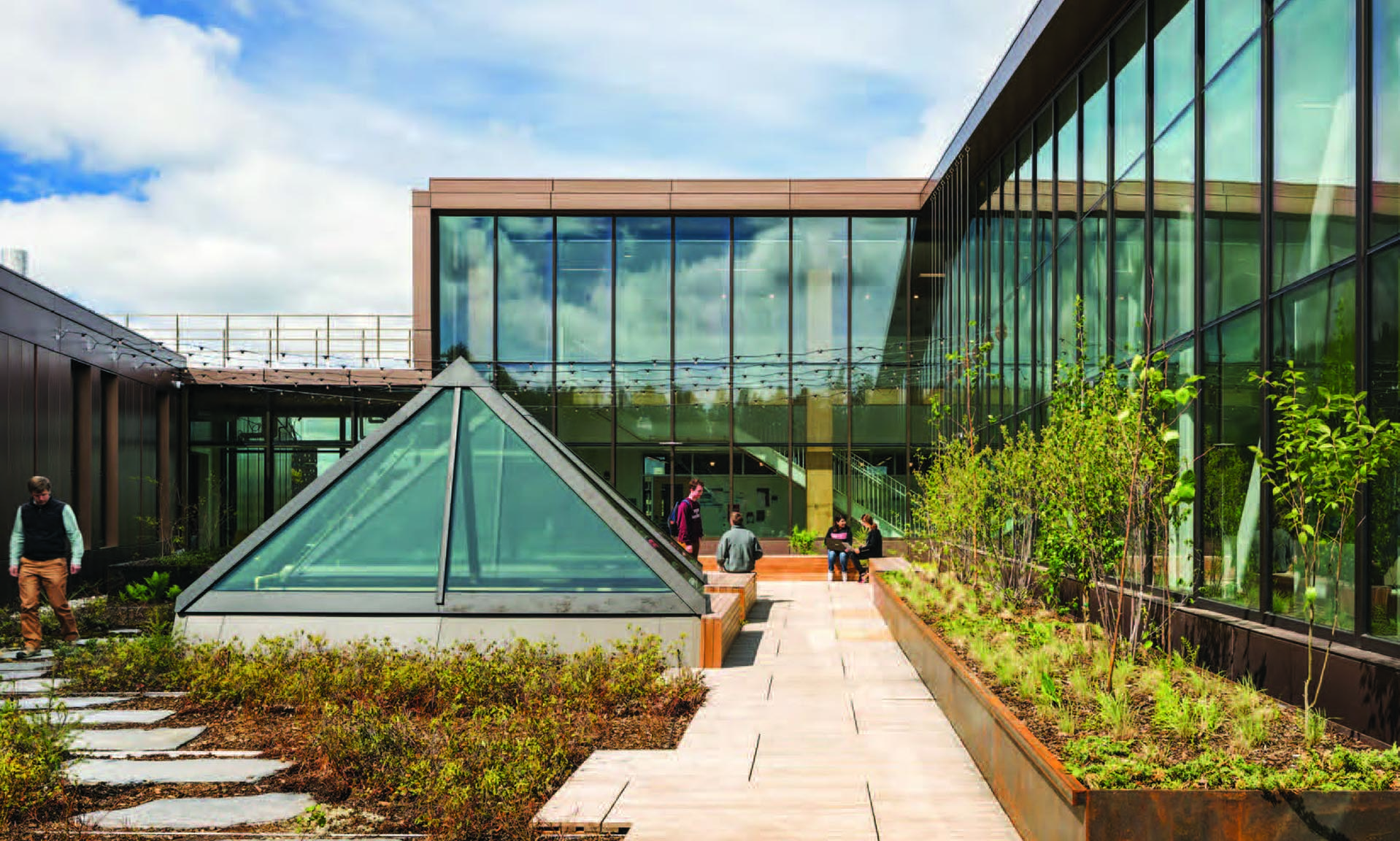 John W. Olver Design Building at UMass Amherst exterior courtyard