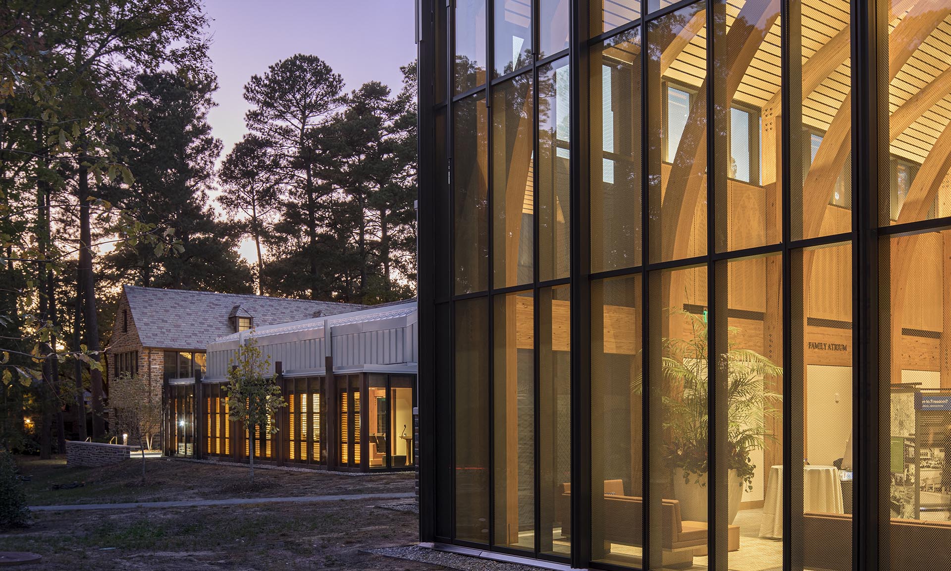 Karsh Alumni and Visitors Center, Duke University exterior looking inside