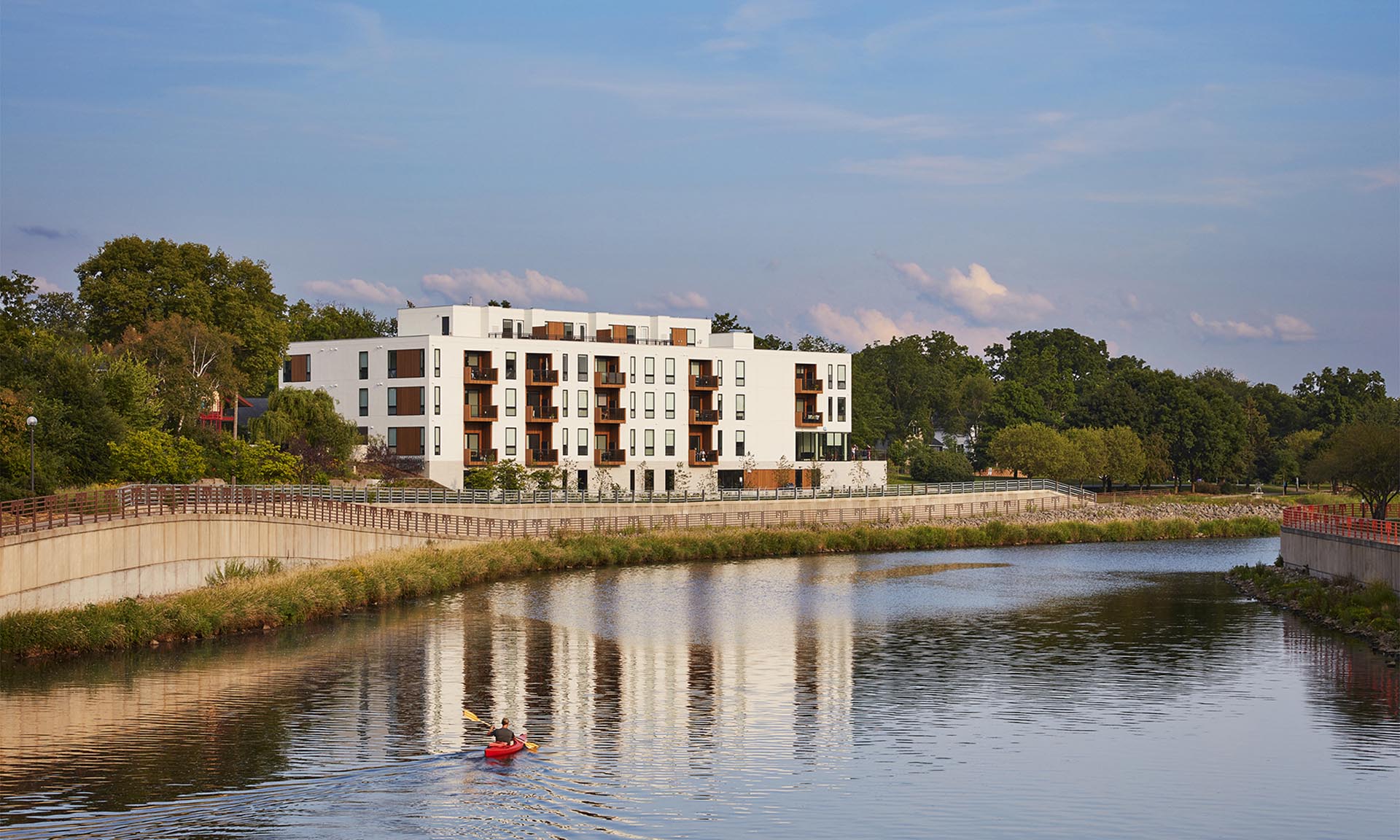 Lofts at Mayo Park exterior from water