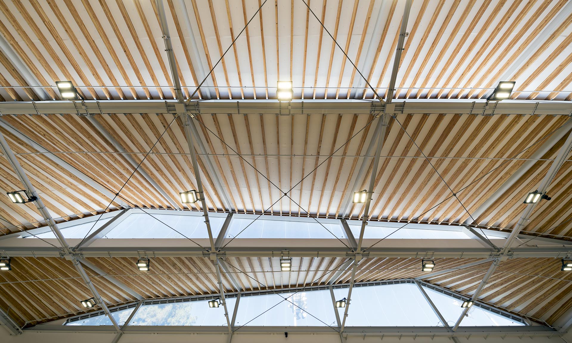 Mo Ostin Basketball Center at UCLA hybrid roof wood rafters