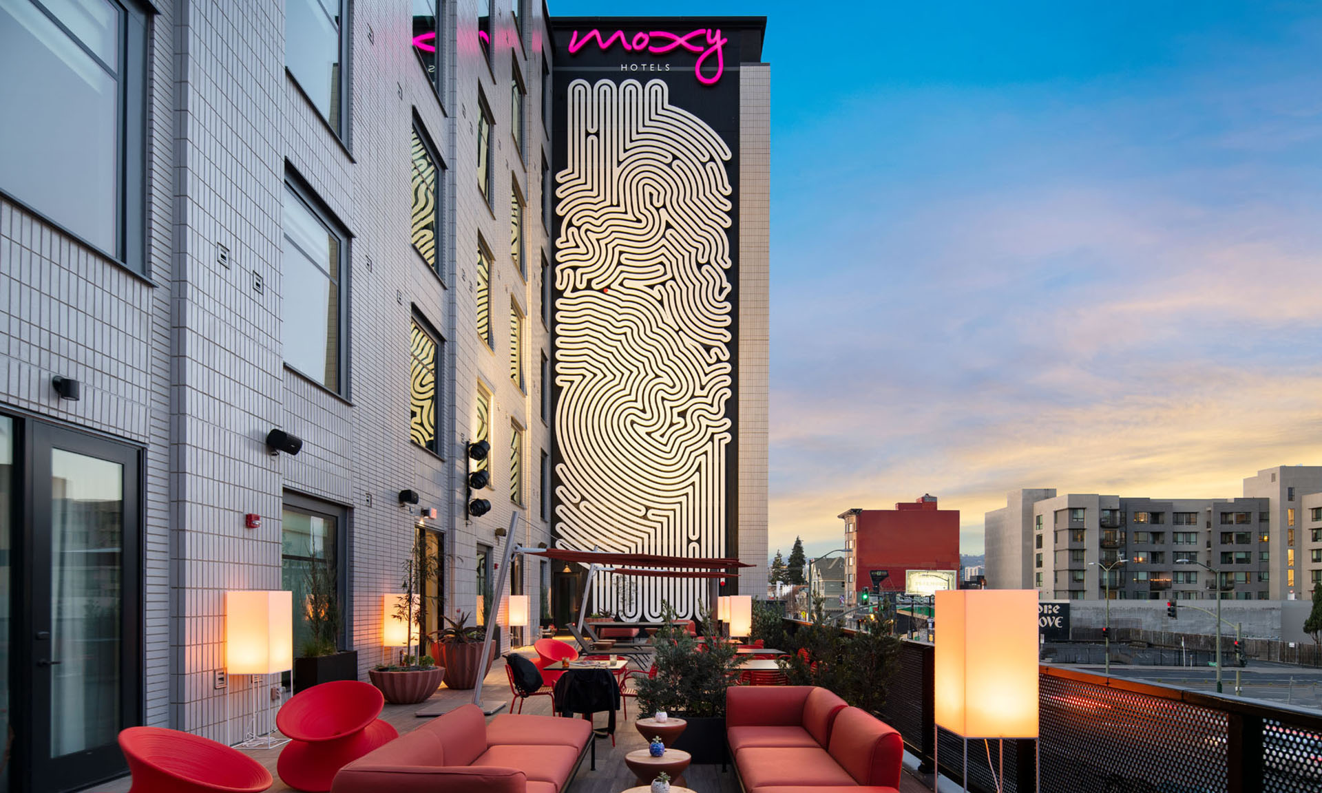 Moxy Oakland Downtown outside seating area