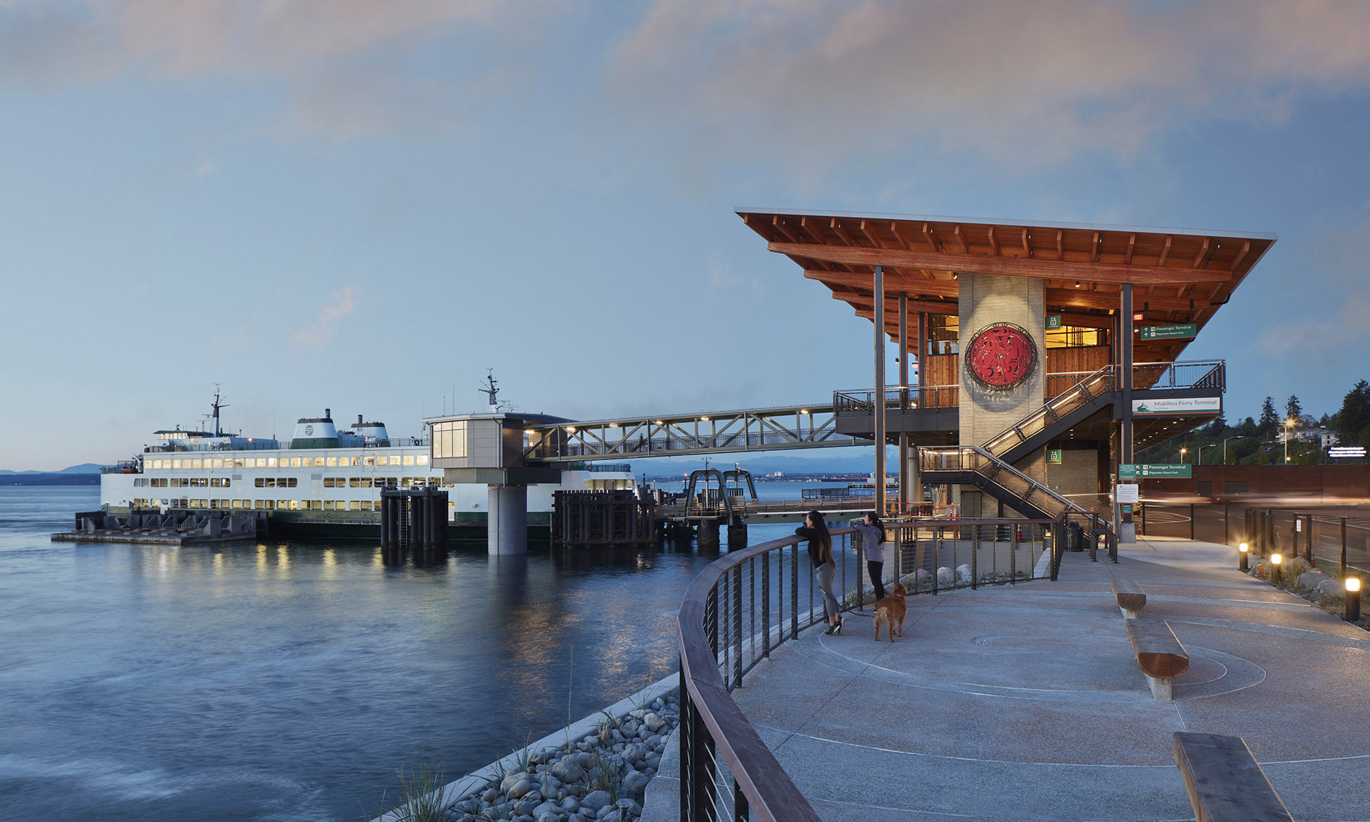 Mukilteo Multimodal Ferry Terminal exterior with ferry