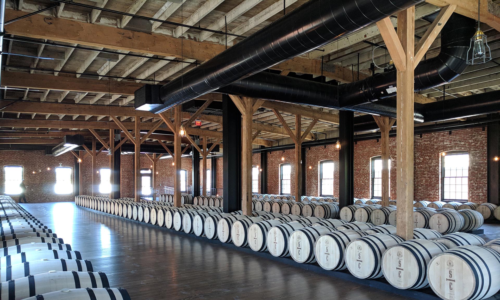 Savage and Cooke Distillery barrel room wood framing wood joists