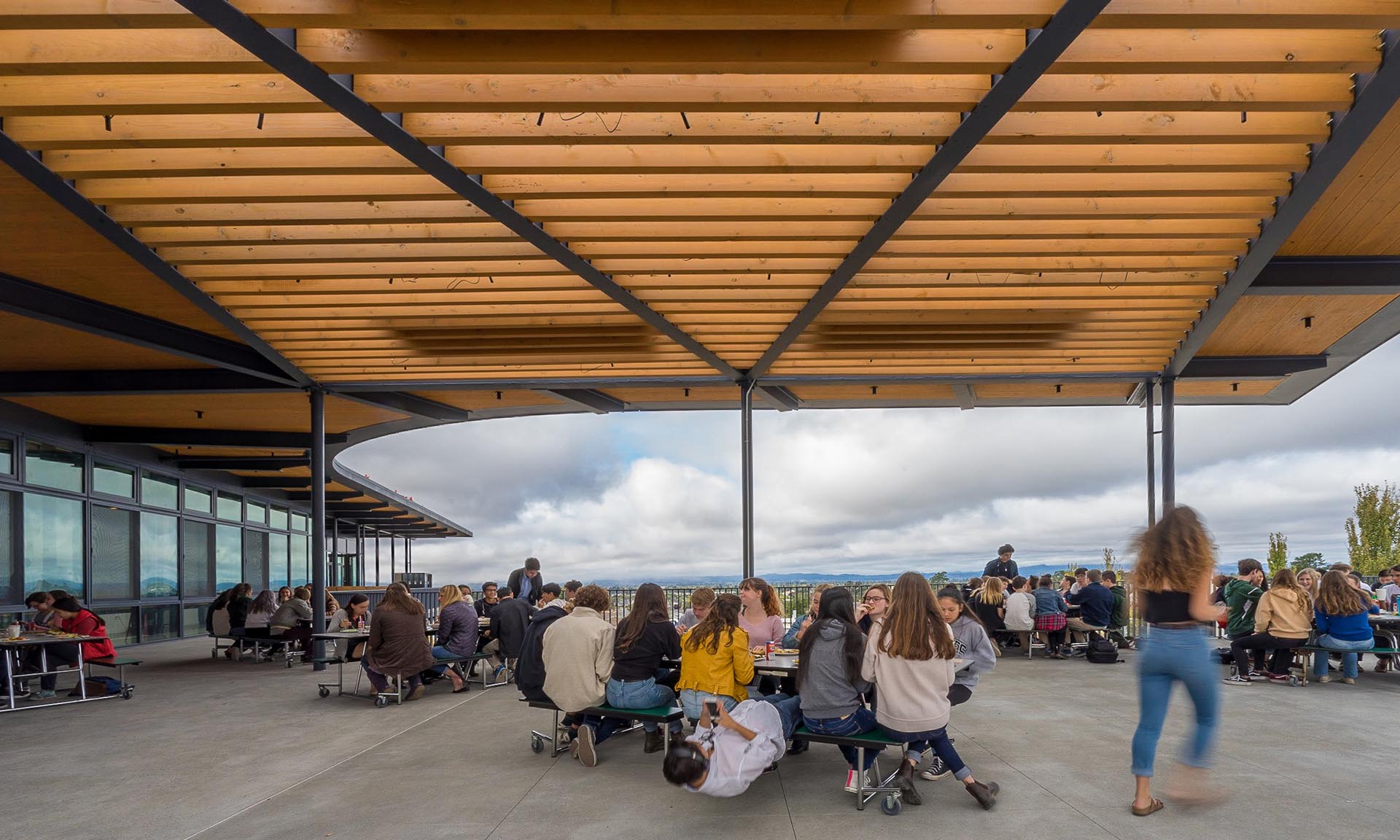 Sonoma Academy outdoor courtyard with CLT roof