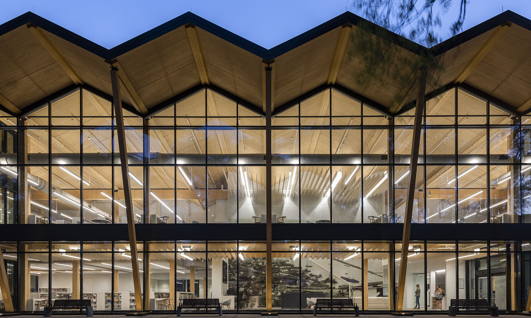 Southwest Library exterior with interior lit up