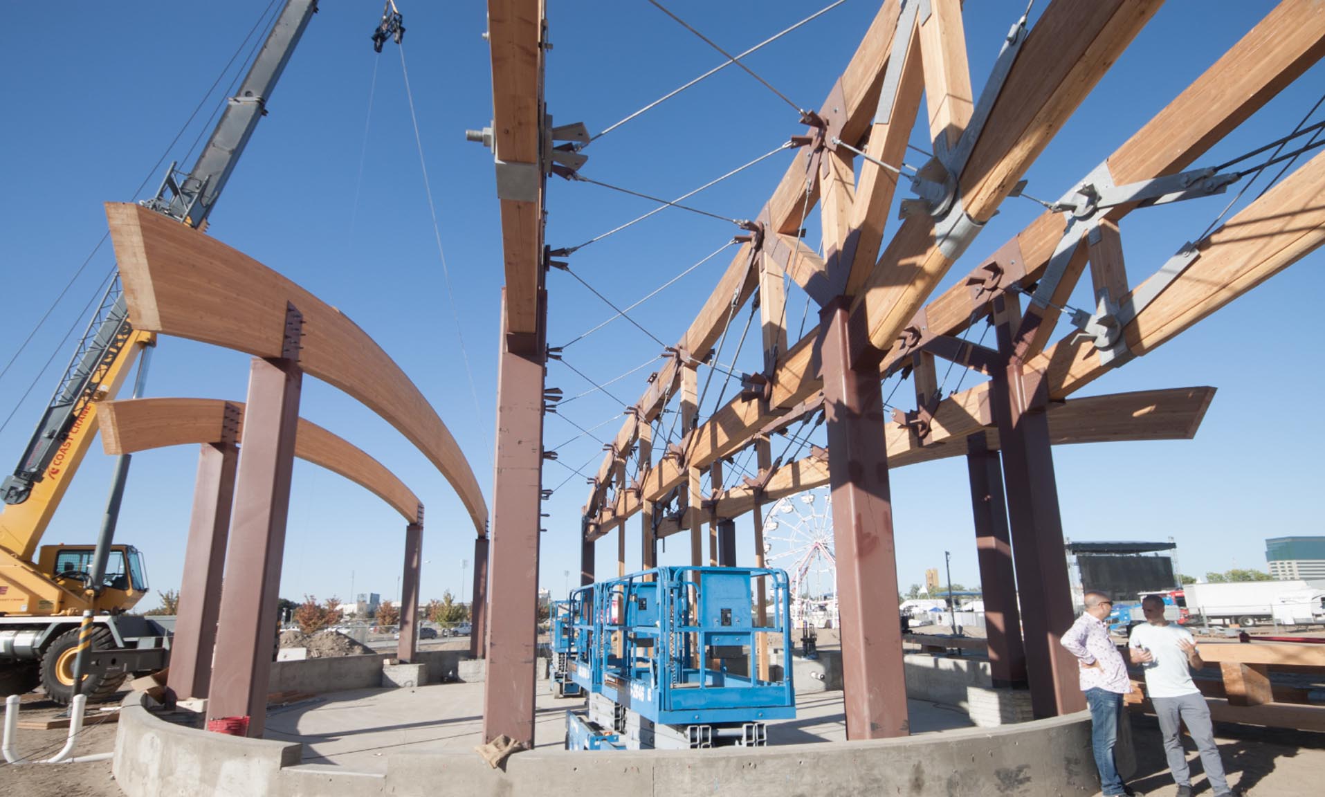 The Barn glulam beams under construction