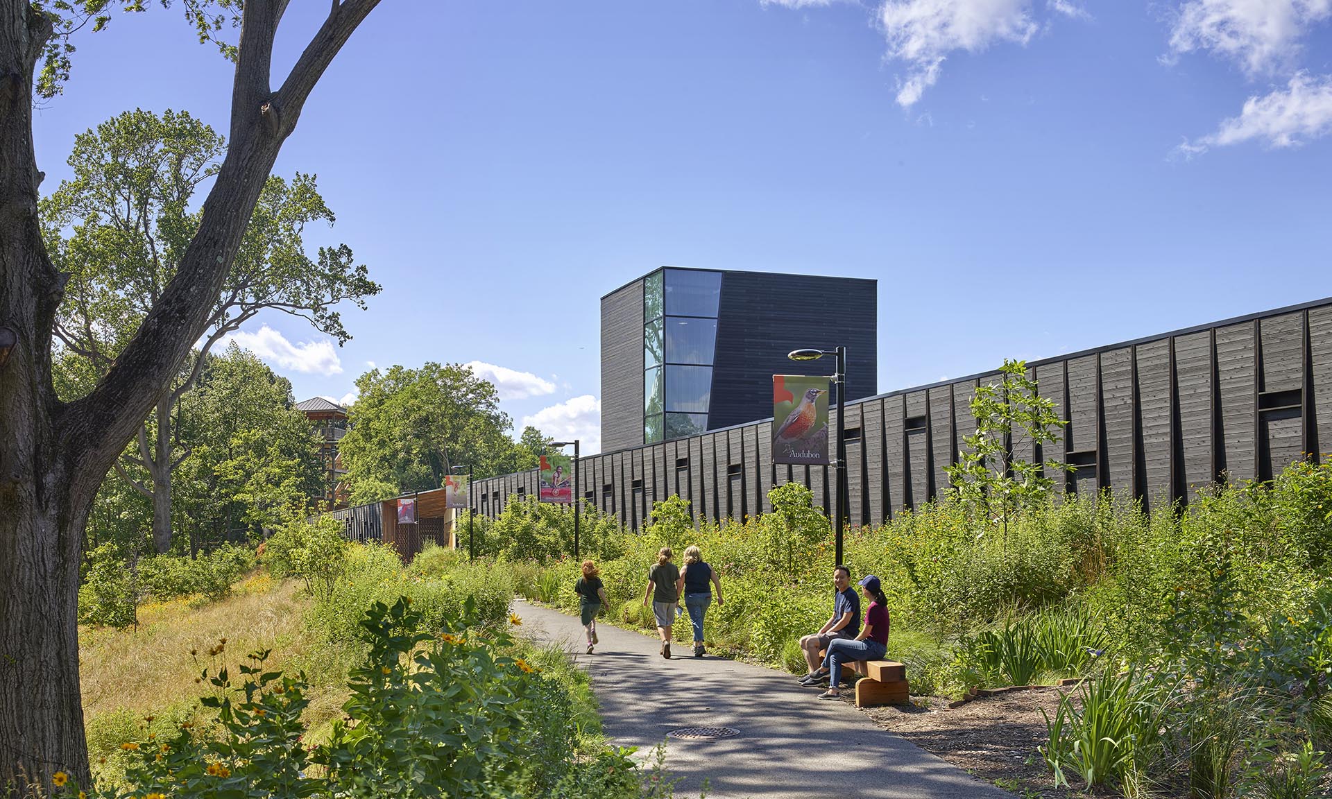 The Discovery Center exterior view with path