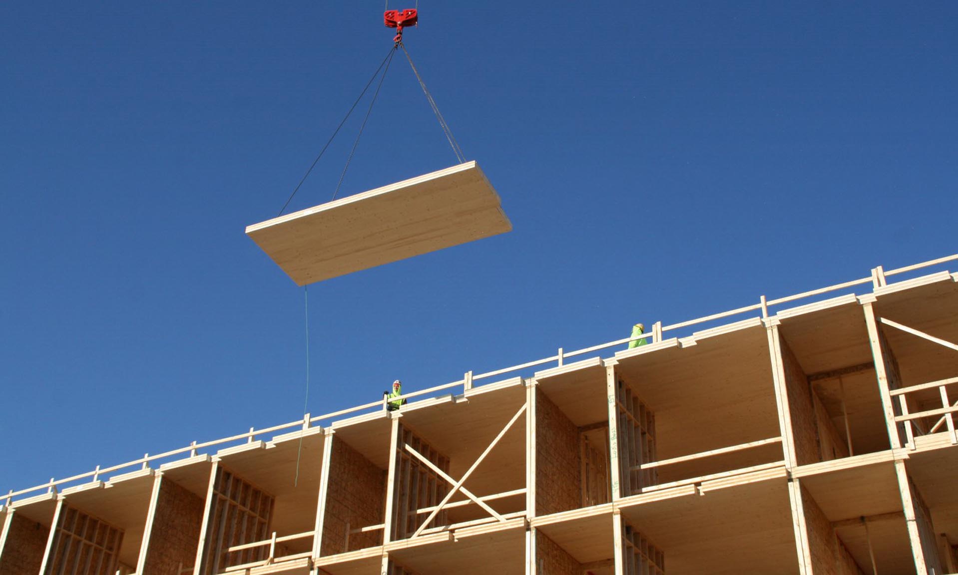 Timber Lofts crane with panel