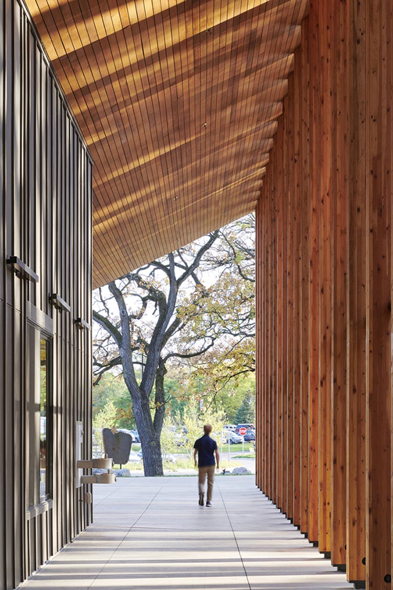 Trailhead Building at Theodore Wirth Park covered walkway